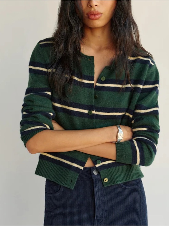Reformation Sweaters - NWT Reformation Clara Cashmere Crew Cardigan Green Stripe Small